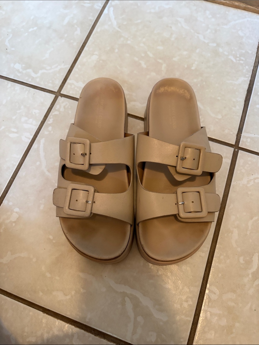 Women's Double-Buckle Slide Sandals - Beige